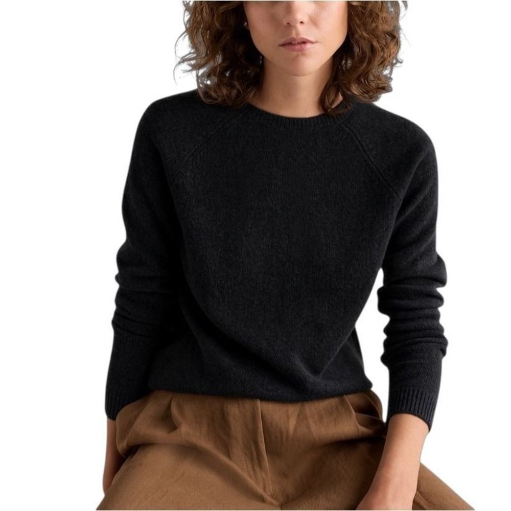 Quince Womens S Black Wool Crewneck Sweater Raglan Sleeve Luxury Soft Minimalist